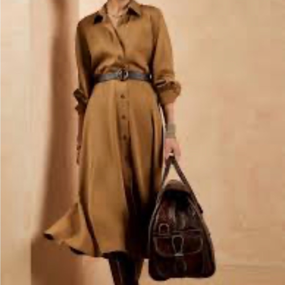 Banana Republic Tencel Elegant Brown Shirt Dress size M Tall